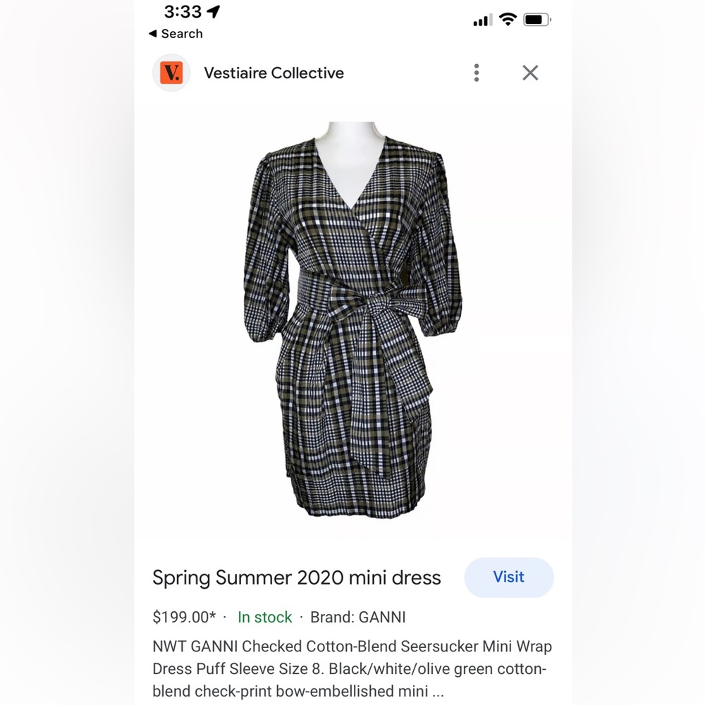 GANNI Checked Cotton-blend Seersucker Mini Wrap Dress